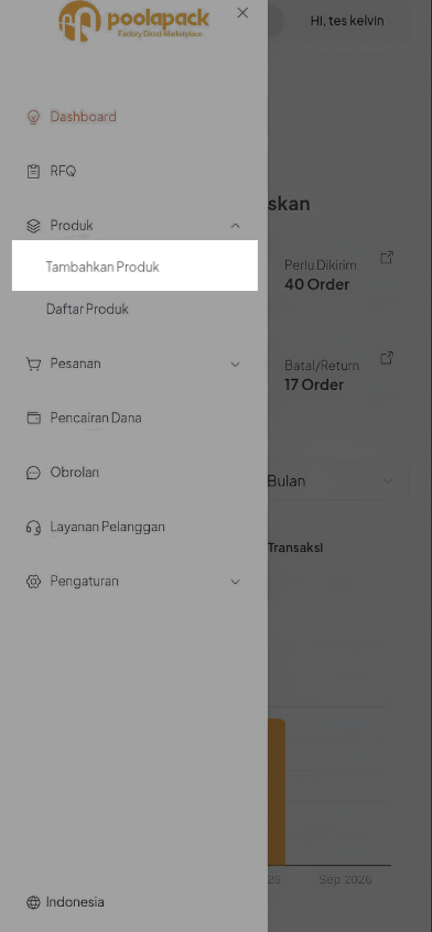 Langkah 2.3: Submenu Produk dengan pilihan Tambahkan Produk pada Mobile Web