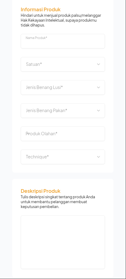 Form informasi dan deskripsi produk pada Mobile Web