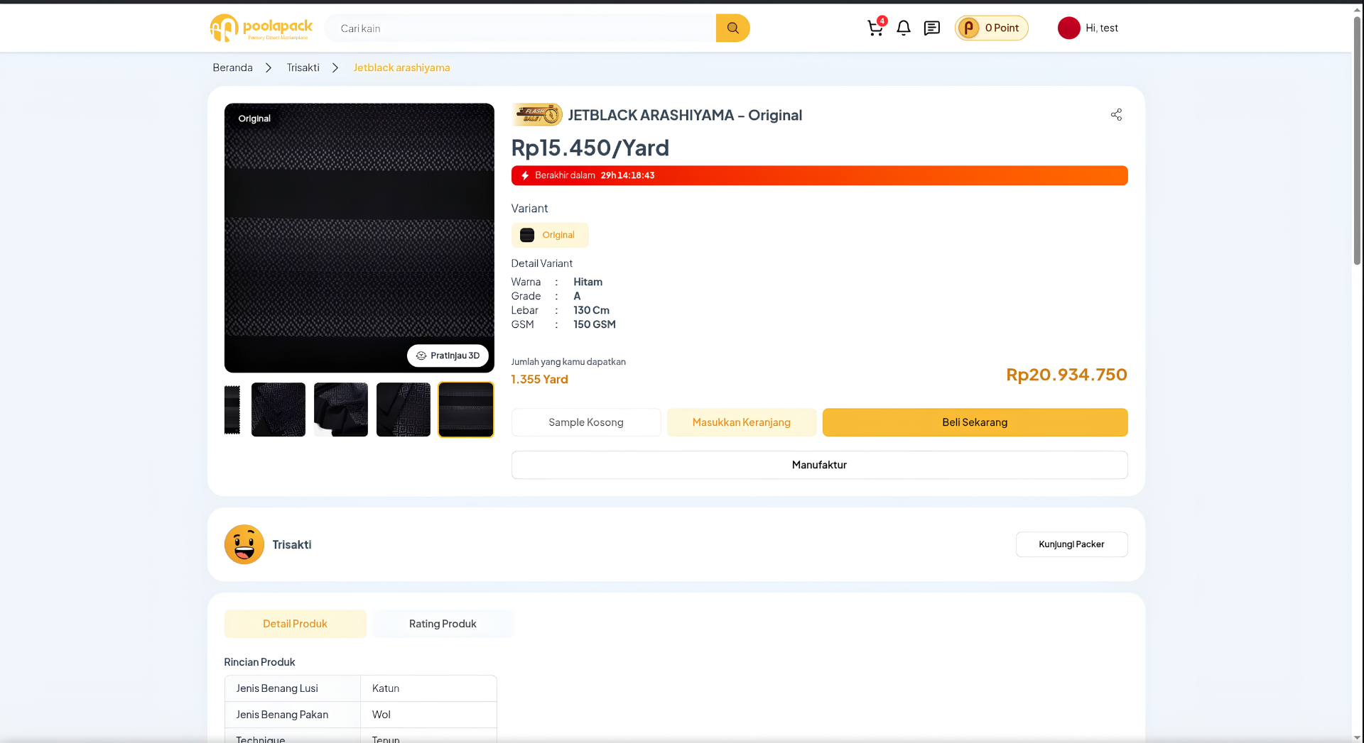 Halaman detail produk di website desktop Poolapack