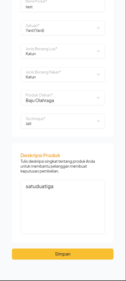 Bagian informasi, deskripsi produk, dan tombol Simpan pada Mobile Web