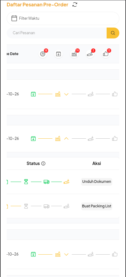 Status penerimaan pesanan Pre-Order Mobile Web setelah proses pengiriman