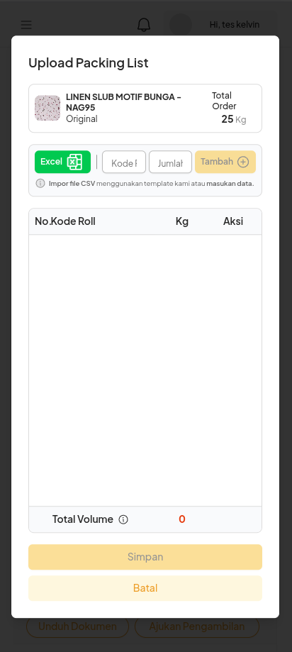 Popup Upload Packing List pada Pesanan Reguler Mobile Web