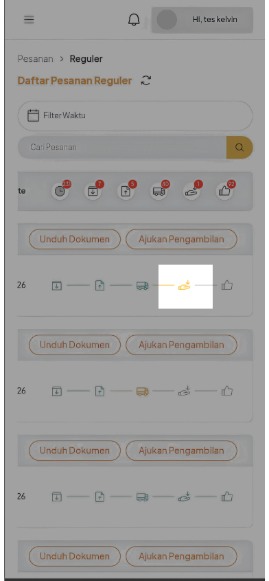 Ikon proses penerimaan pesanan pada daftar Pesanan Reguler Mobile Web
