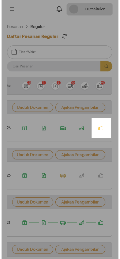 Ikon proses ulasan pesanan pada daftar Pesanan Reguler Mobile Web