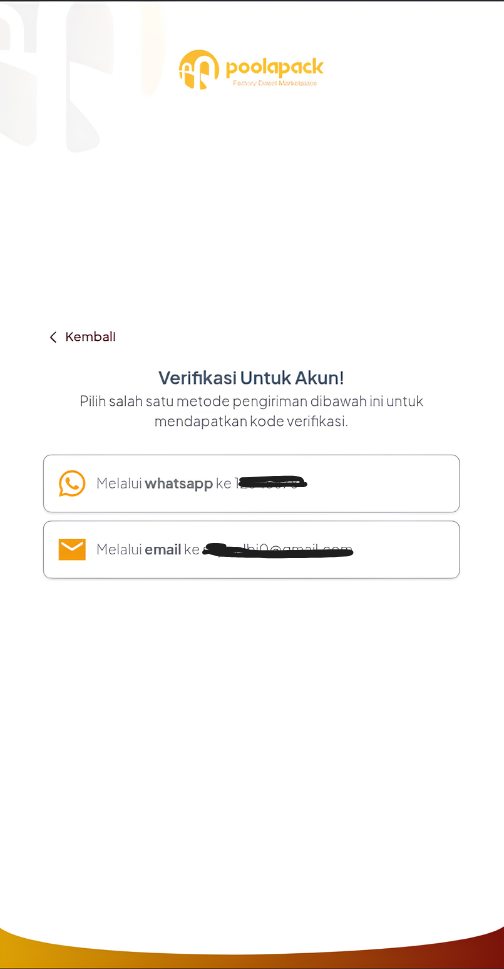 Pilihan pengiriman OTP via WhatsApp atau Email