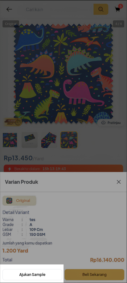Panel varian produk Mobile Web Poolapack dengan tombol Ajukan Sample dan Beli Sekarang
